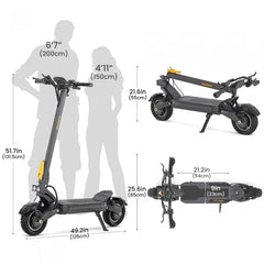 Składana hulajnoga elektryczna Ausom F1 Max, silnik 2*1400W, bateria 60V 20,8Ah, opony 10x3,0 cali, maks. prędkość 72 km/h - hulajzone.app