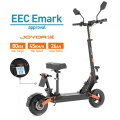 JOYOR S8E, silnik 800W, bateria 48V 26AH, opony 10-calowe, 45km/h, 80km, wyświetlacz NFC - Czarny - hulajzone.app